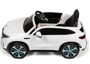 מרצדס ספורט בצבע לבן כולל שלט וגלגלי גומי אמיתיים 12 וולט - רכב ממונע לילדים